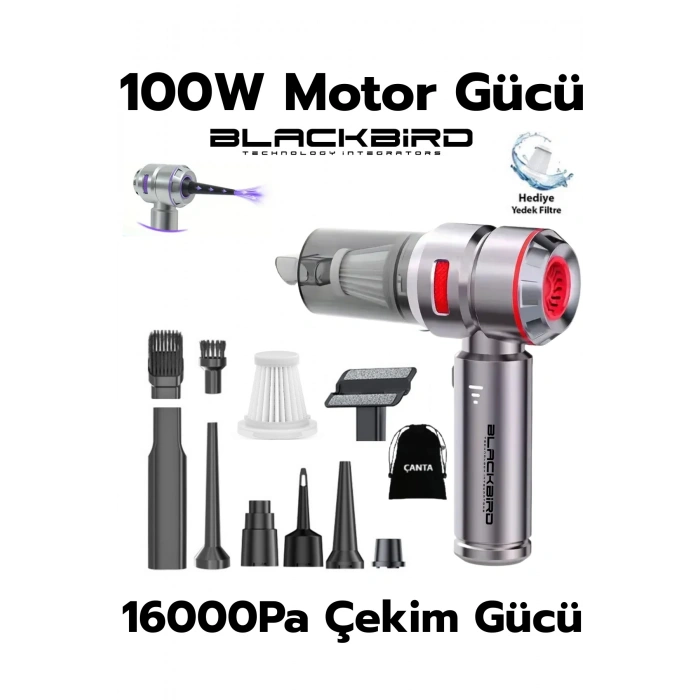 Blackbird MK-5801 16000PA Kablosuz Araç Süpürgesi | 3 Kademeli Güç | Şarjlı El Süpürgesi