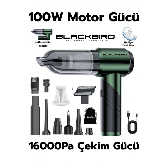 Blackbird MK-5802 16000PA Katlanabilir Kablosuz Araç Süpürgesi | 3 Kademeli Güç | Şarjlı El Süpürgesi
