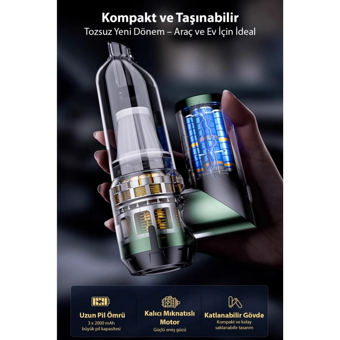 Blackbird MK-5802 16000PA Katlanabilir Kablosuz Araç Süpürgesi | 3 Kademeli Güç | Şarjlı El Süpürgesi