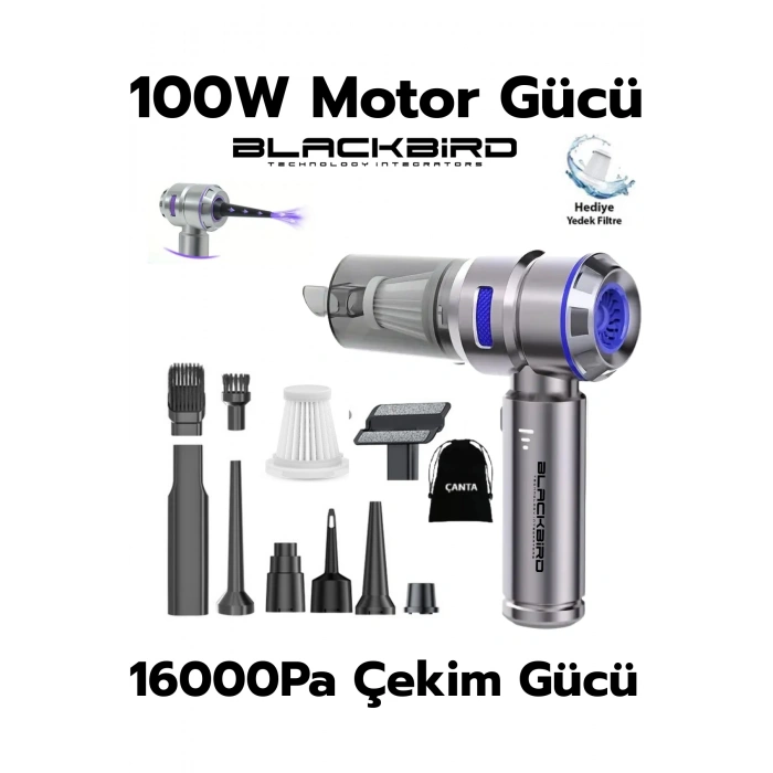 Blackbird MK-5803 16000PA Kablosuz Araç Süpürgesi | 3 Kademeli Güç | Şarjlı El Süpürgesi