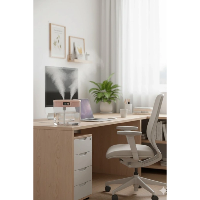 Blic Bhw-13 Pembe Digital Çift Sprey Hava Nemlendirici 1.5 Litre Kapasiteli, Ultrasonik Soğuk Buhar Makinesi ve Gece Lambası