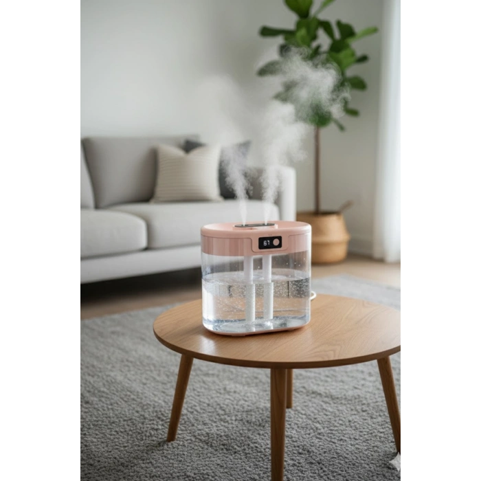 Blic Bhw-13 Pembe Digital Çift Sprey Hava Nemlendirici 1.5 Litre Kapasiteli, Ultrasonik Soğuk Buhar Makinesi ve Gece Lambası