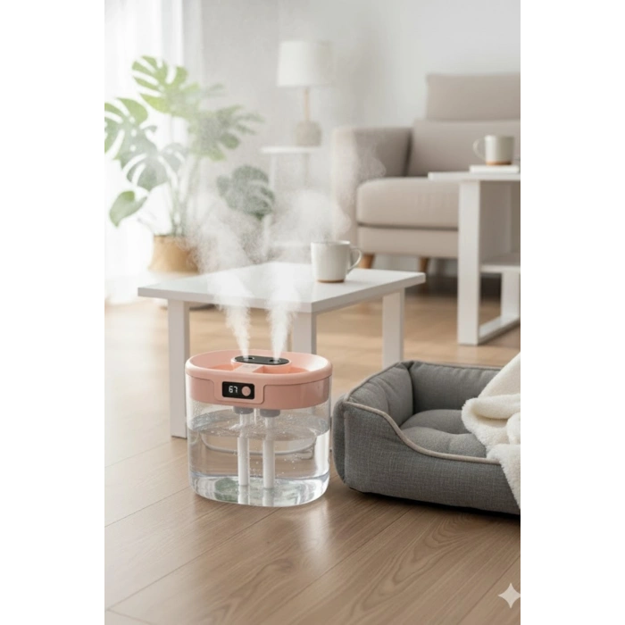 Blic Bhw-13 Pembe Digital Çift Sprey Hava Nemlendirici 1.5 Litre Kapasiteli, Ultrasonik Soğuk Buhar Makinesi ve Gece Lambası