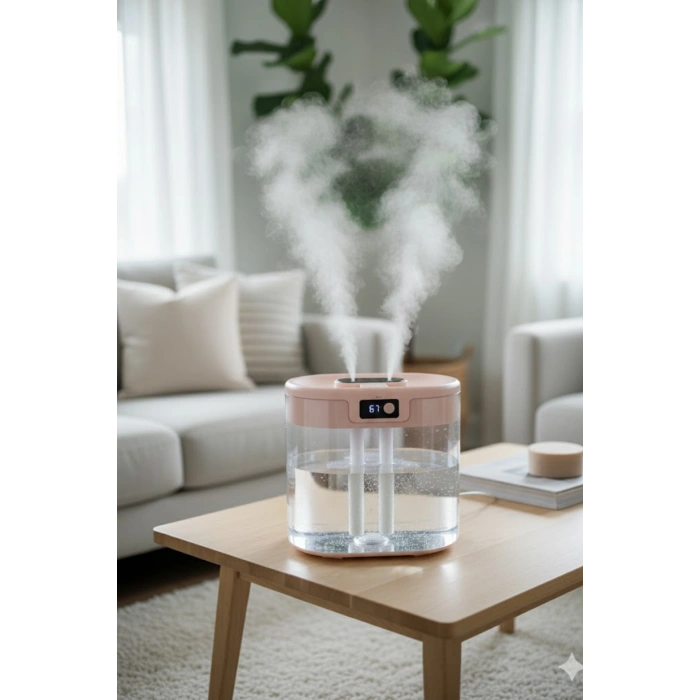 Blic Bhw-13 Pembe Digital Çift Sprey Hava Nemlendirici 1.5 Litre Kapasiteli, Ultrasonik Soğuk Buhar Makinesi ve Gece Lambası