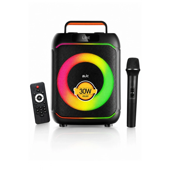 Blic BLS-80 30W Kablosuz Bluetooth Hoparlör  8 İnc LED Işıklı Karaoke  Parti Hoparlörü