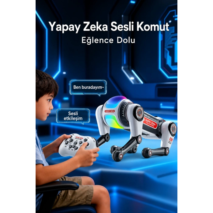Blic BRB1 Akıllı Robot Köpek 2.4GHz Uzaktan Kumandalı Sesli Komutlu RGB Işıklı ve Akrobatik Eğitici
