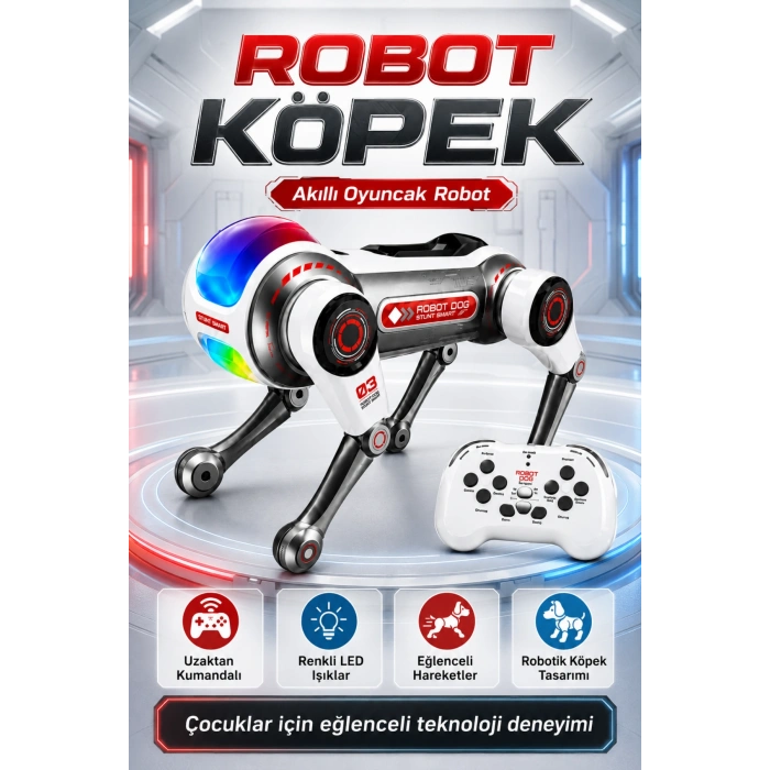 Blic BRB1 Akıllı Robot Köpek 2.4GHz Uzaktan Kumandalı Sesli Komutlu RGB Işıklı ve Akrobatik Eğitici