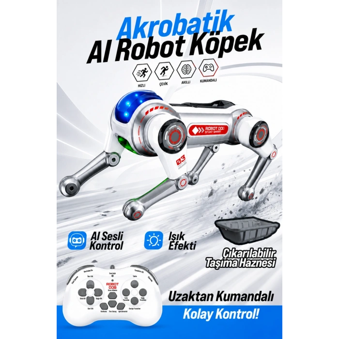 Blic BRB1 Akıllı Robot Köpek 2.4GHz Uzaktan Kumandalı Sesli Komutlu RGB Işıklı ve Akrobatik Eğitici