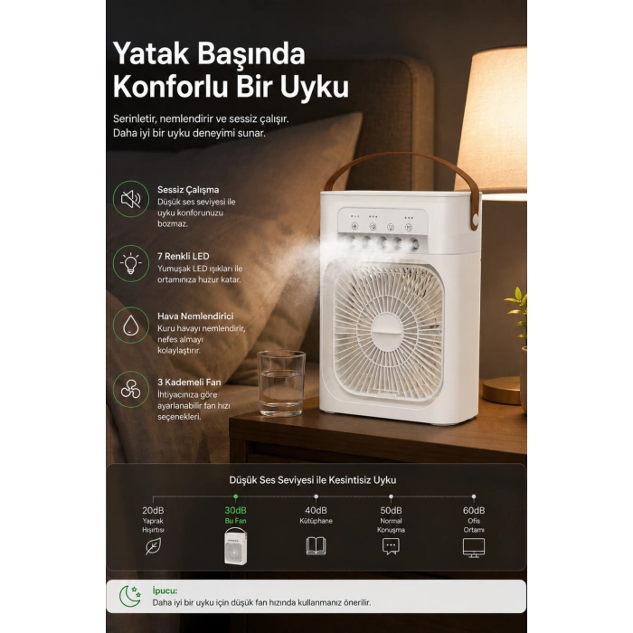 Blic BWFN10 Beyaz Sulu Fan Masa Üstü Mini Klima Vantilatör Nemlendiricili Soğutucu Fan 600ML
