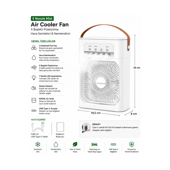 Blic BWFN10 Beyaz Sulu Fan Masa Üstü Mini Klima Vantilatör Nemlendiricili Soğutucu Fan 600ML
