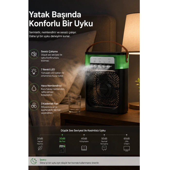 Blic BWFN10 Siyah Sulu Fan Masa Üstü Mini Klima Vantilatör Nemlendiricili Soğutucu Fan 600ML