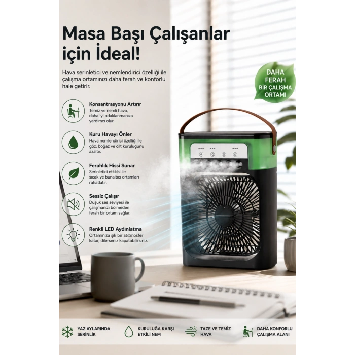 Blic BWFN10 Siyah Sulu Fan Masa Üstü Mini Klima Vantilatör Nemlendiricili Soğutucu Fan 600ML