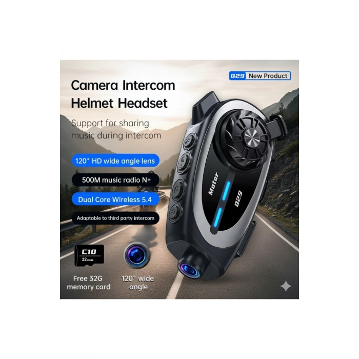 Blic Q29 Kask İntercom 1080P Kamera Seti 2X Eşleşmeli 1500mAh Uzun Pil Ömrü Suya Dayanıklı