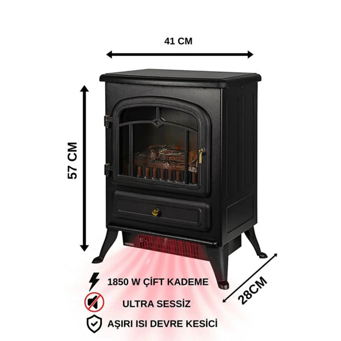 Carboon ND-180 1850W Elektrikli Şömine Soba | Ayaklı Dekoratif Isıtıcı & Alev Efekti