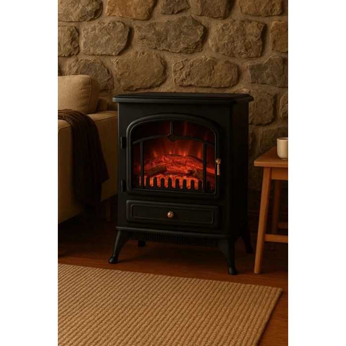 Carboon ND-180 1850W Elektrikli Şömine Soba | Ayaklı Dekoratif Isıtıcı & Alev Efekti
