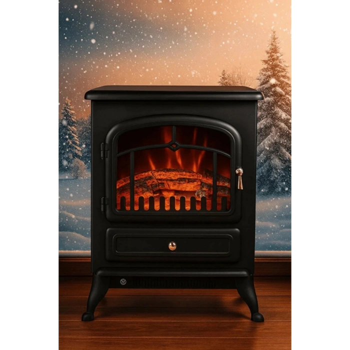 Carboon ND-180 1850W Elektrikli Şömine Soba | Ayaklı Dekoratif Isıtıcı & Alev Efekti