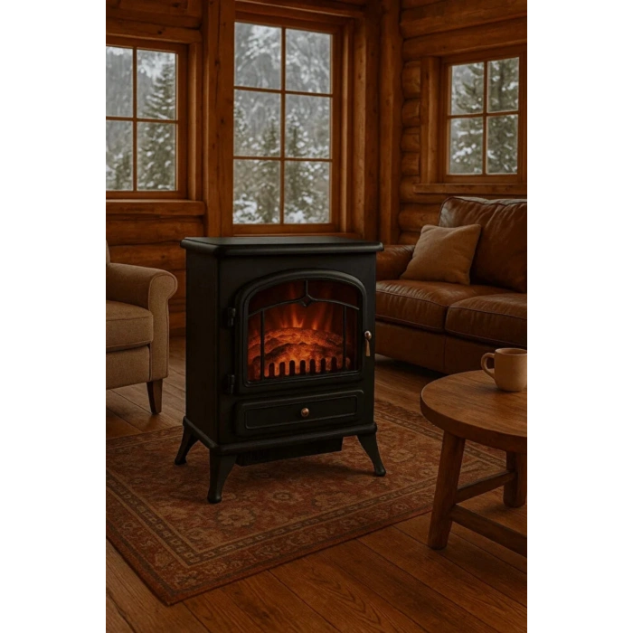 Carboon ND-180 1850W Elektrikli Şömine Soba | Ayaklı Dekoratif Isıtıcı & Alev Efekti