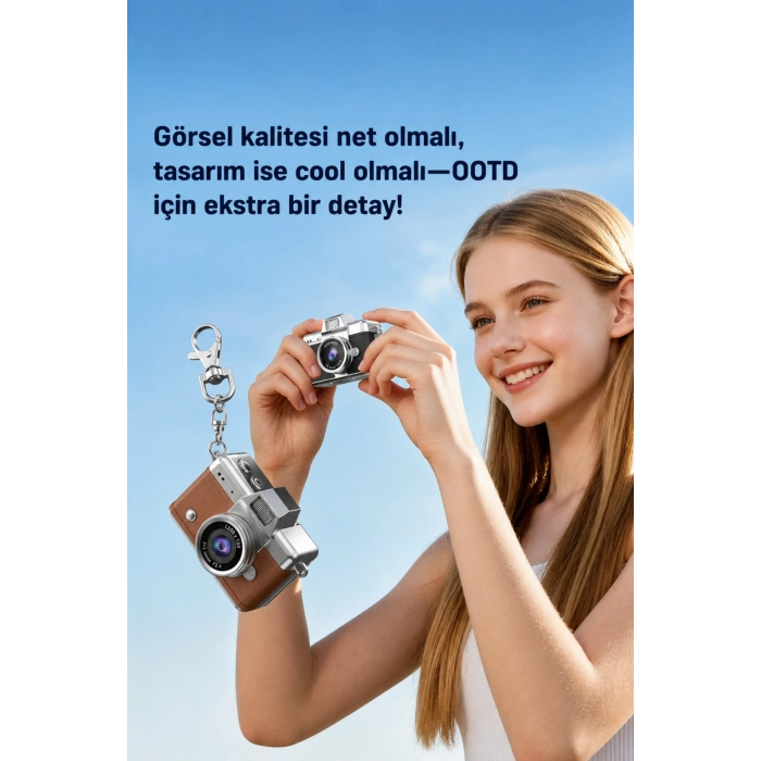 Cepaks Lk-027 Beyaz Retro Mini Dijital Fotoğraf Makinesi HD Video, Katlanabilir Ekranlı 48 Mp Flaşlı