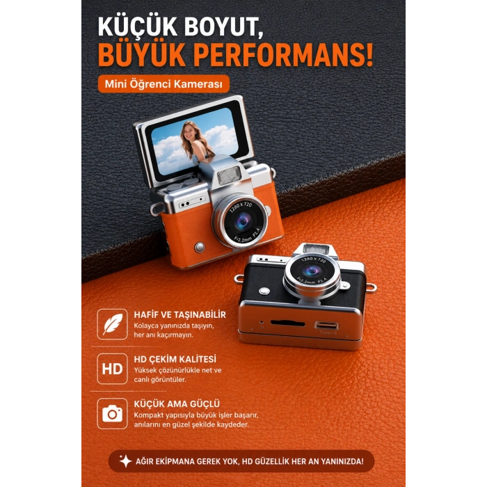 Cepaks Lk-027 Pembe Retro Mini Dijital Fotoğraf Makinesi HD Video, Katlanabilir Ekranlı 48 Mp Flaşlı