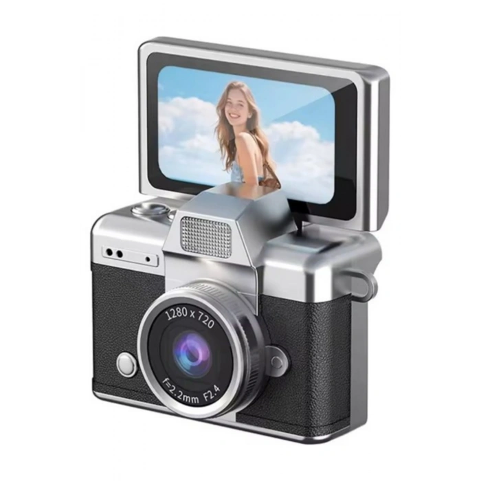 Cepaks Lk-027 Siyah Retro Mini Dijital Fotoğraf Makinesi HD Video, Katlanabilir Ekranlı 48 Mp Flaşlı