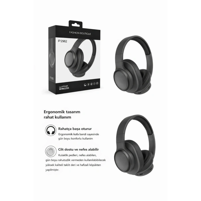 Fashıon P2962 Gri Kablosuz Kulak Üstü Bluetooh Kulaklık