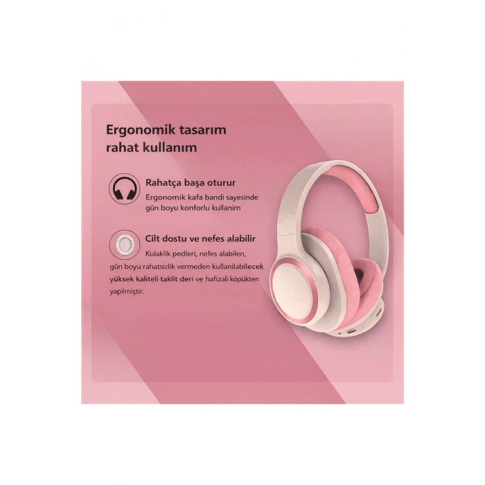 Fashıon P2962 Krem/Pembe Kablosuz Kulak Üstü Bluetooh Kulaklık