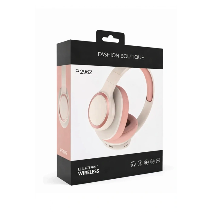 Fashıon P2962 Krem/Pembe Kablosuz Kulak Üstü Bluetooh Kulaklık