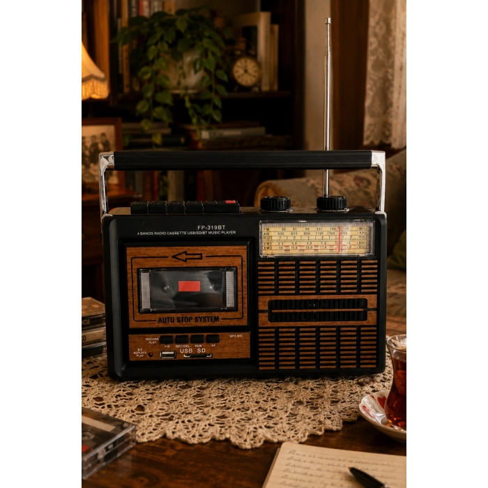 Fepe FP-319BT Elektrikli Nostaljik Kaset Çalar Radyo - Bluetooth, USB, SD Müzik Çalar
