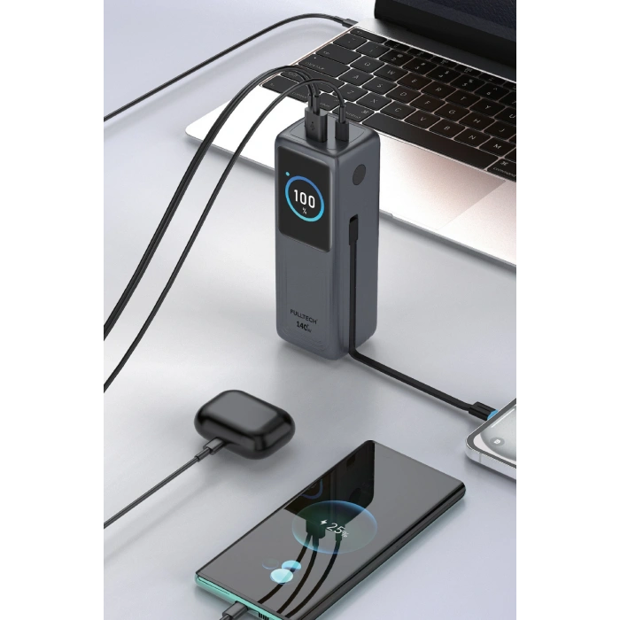 Fulltech FP34 140W Süper Hızlı Powerbank | 30000mAh Yüksek Kapasiteli | PD & QC 3.0 Destekli Akıllı Ekranlı Taşınabilir Şarj Cihazı