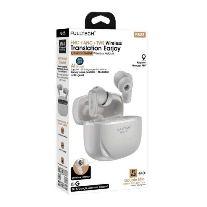 Fulltech FB28 Smart AI Çevirmen Kulaklık Bluetooth 5.0 - 135 Dil Gerçek Zamanlı Çeviri
