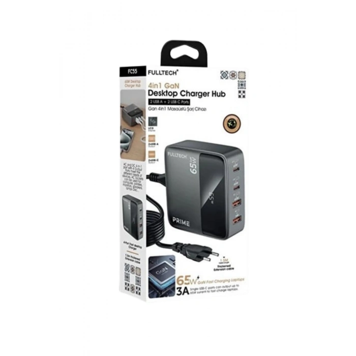 Fulltech FC55 PRIME 65W GaN Masaüstü Şarj Hub 4in1 2 USB-A 2 USB-C Hızlı Şarj Cihazı