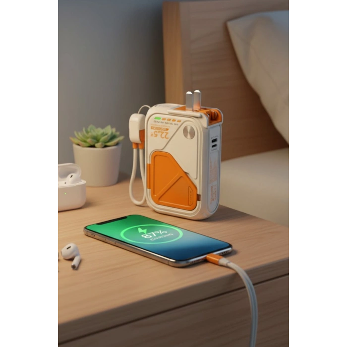 Fulltech FP18 10000 mAh 22.5W Powerbank  5in1 Kablosuz Şarj Fişli Priz Adaptörü ve Hızlı Şarj Desteği