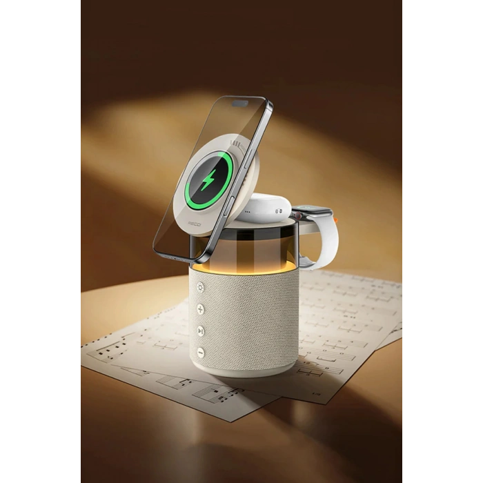 Fulltech FTS-9 5 İn 1 Arada Mıknatıslı Kablosuz Şarj Destekli Bluetooth 5.4 Hoparlör ve Gece Lambası