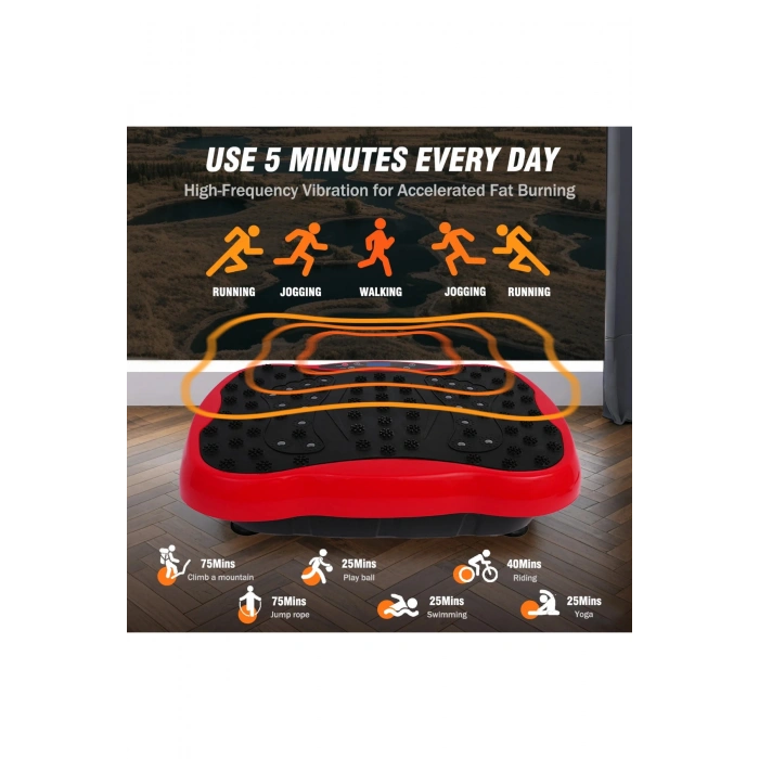 Glr 550 Kırmızı Güçlü Titreşimli Egzersiz Platformu Body Vibration Plate Makinesi