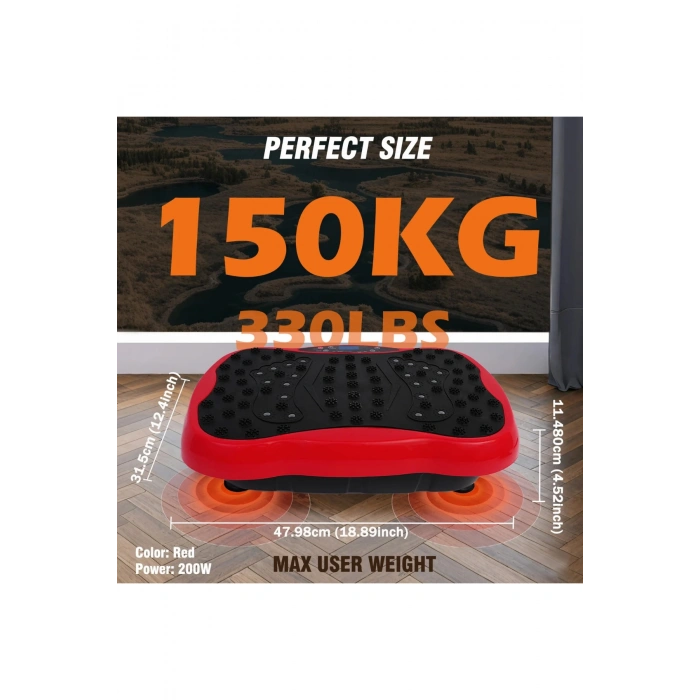 Glr 550 Kırmızı Güçlü Titreşimli Egzersiz Platformu Body Vibration Plate Makinesi