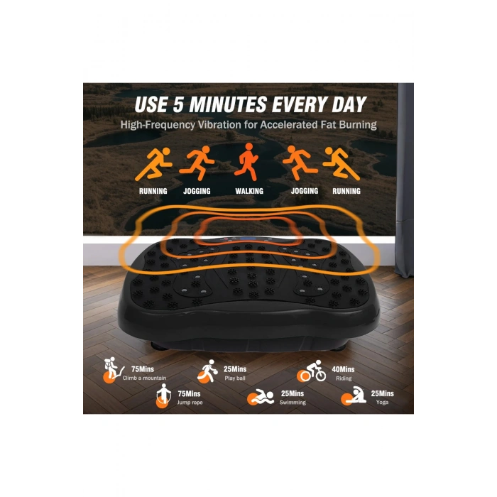 Glr 550 Siyah Güçlü Titreşimli Egzersiz Platformu Body Vibration Plate Makinesi