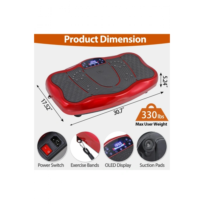 Glr 750 Kırmızı Güçlü Titreşimli Egzersiz Platformu Body Vibration Plate Makinesi