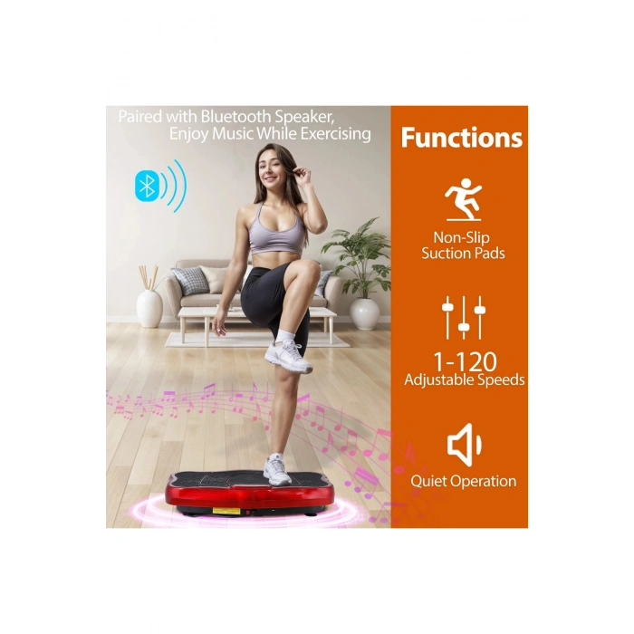 Glr 750 Kırmızı Güçlü Titreşimli Egzersiz Platformu Body Vibration Plate Makinesi