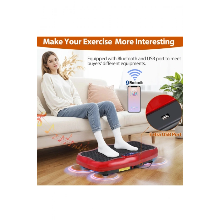 Glr 750 Kırmızı Güçlü Titreşimli Egzersiz Platformu Body Vibration Plate Makinesi