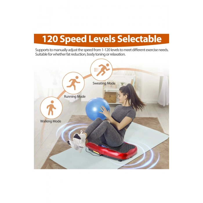 Glr 750 Kırmızı Güçlü Titreşimli Egzersiz Platformu Body Vibration Plate Makinesi