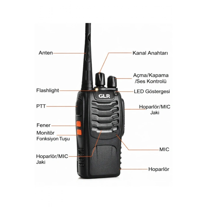 Glr BF-888S UHF El Telsizi - 1500 mAh Batarya,  El Fenerli 16 Kanal 2 Adet