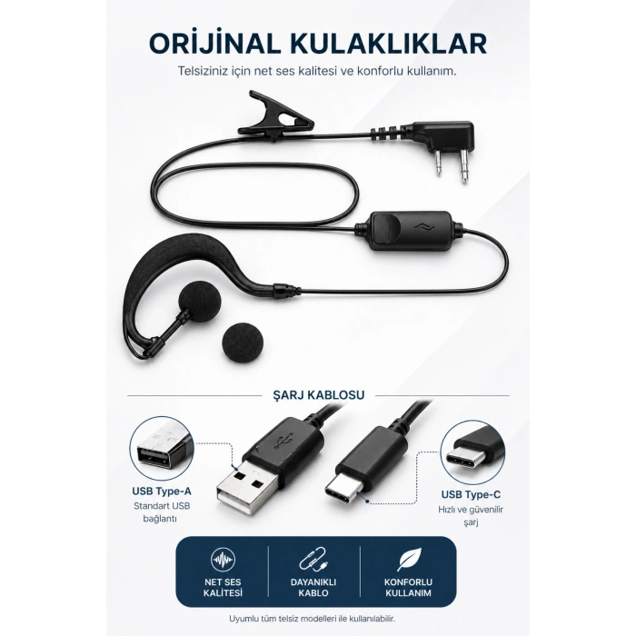 Glr BF-888S UHF El Telsizi - 1500 mAh Batarya,  El Fenerli 16 Kanal 2 Adet