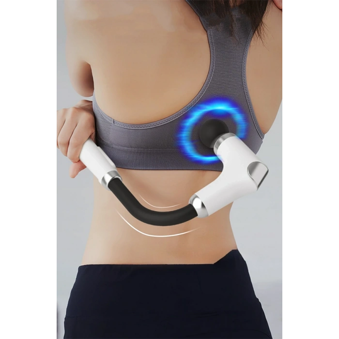 Glr FH-318 Beyaz Uzun Saplı Masaj Tabancası 6 Hızlı Profesyonel Perküsyon Kas Masajı | 4 Başlıklı