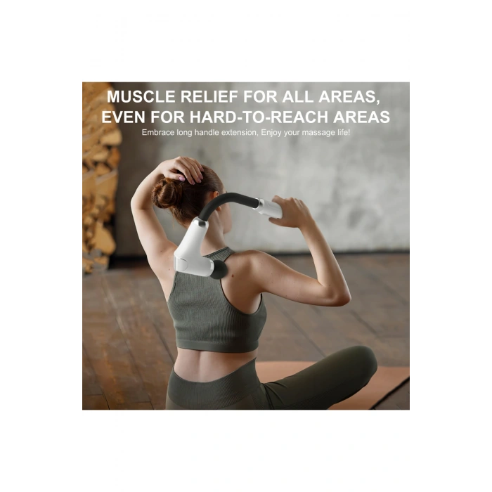 Glr FH-318 Beyaz Uzun Saplı Masaj Tabancası 6 Hızlı Profesyonel Perküsyon Kas Masajı | 4 Başlıklı