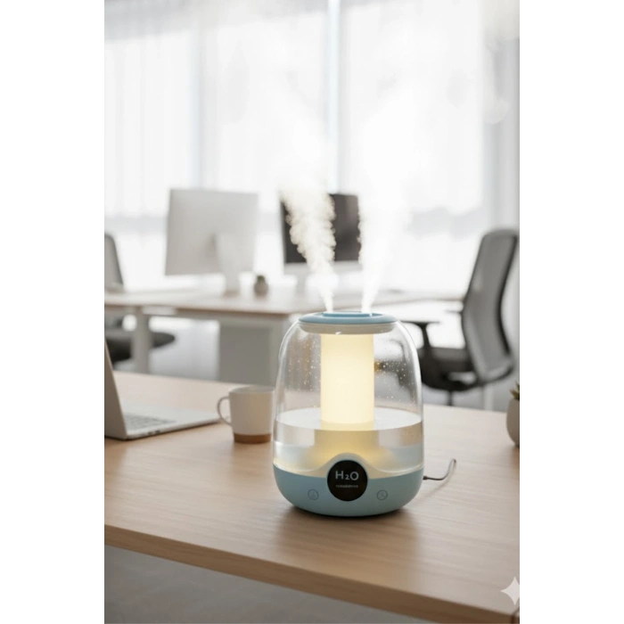 Glr K07 Mavi Çift Spreyli Ultrasonik Sessiz Hava Nemlendirici ve Gece Lambası | 3L Kapasite