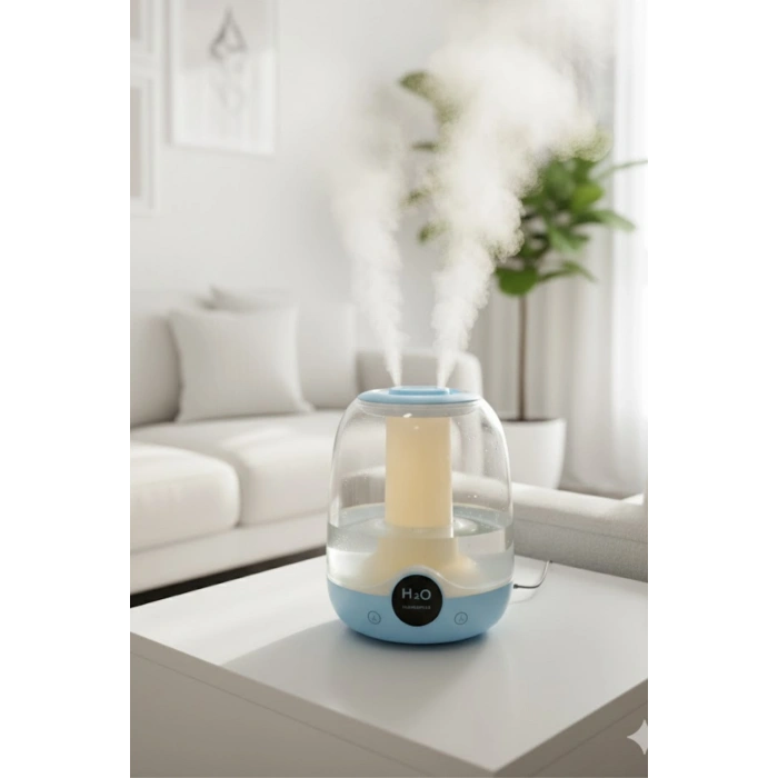 Glr K07 Mavi Çift Spreyli Ultrasonik Sessiz Hava Nemlendirici ve Gece Lambası | 3L Kapasite
