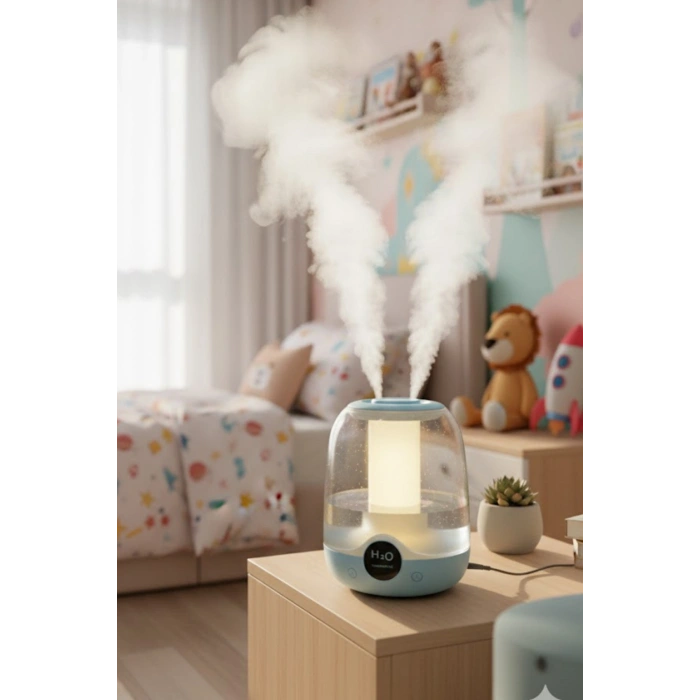 Glr K07 Mavi Çift Spreyli Ultrasonik Sessiz Hava Nemlendirici ve Gece Lambası | 3L Kapasite