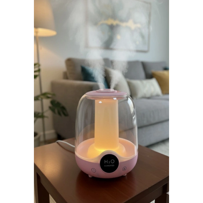 Glr K07 Pembe Çift Spreyli Ultrasonik Sessiz Hava Nemlendirici ve Gece Lambası | 3L Kapasite