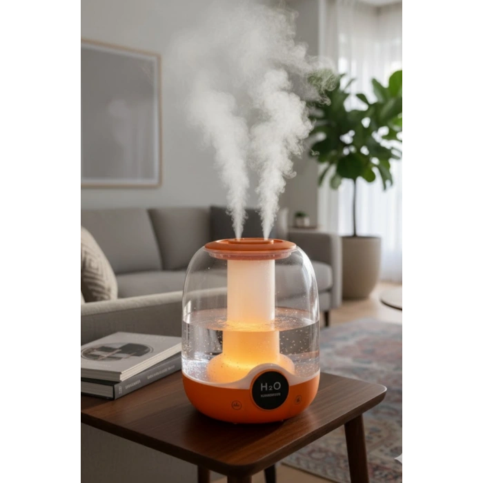Glr K07 Turuncu Çift Spreyli Ultrasonik Sessiz Hava Nemlendirici ve Gece Lambası | 3L Kapasite