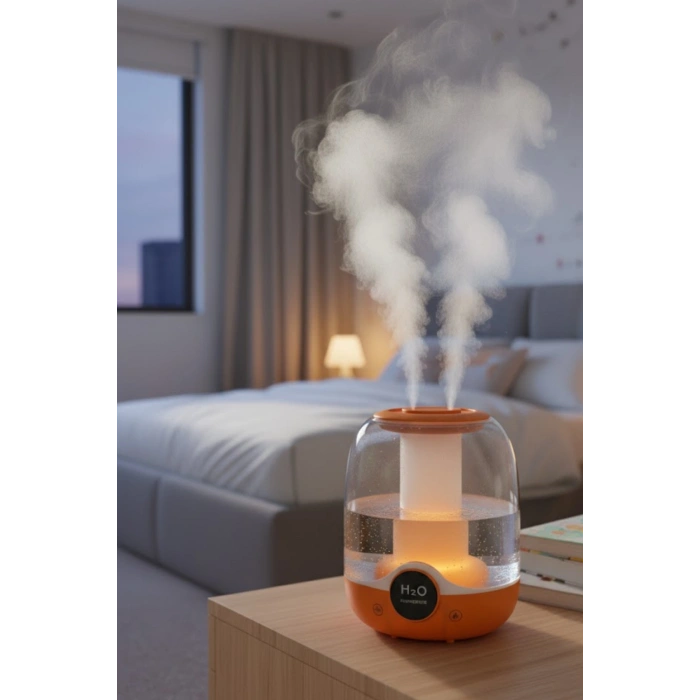 Glr K07 Turuncu Çift Spreyli Ultrasonik Sessiz Hava Nemlendirici ve Gece Lambası | 3L Kapasite